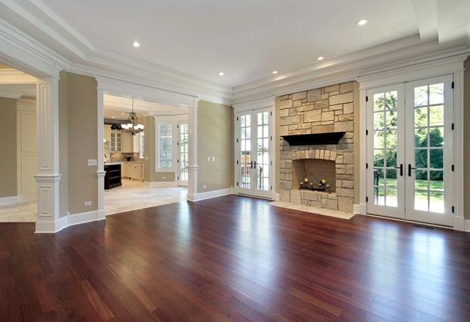 elegant, herringbone patterned wood floors in a formal dining room